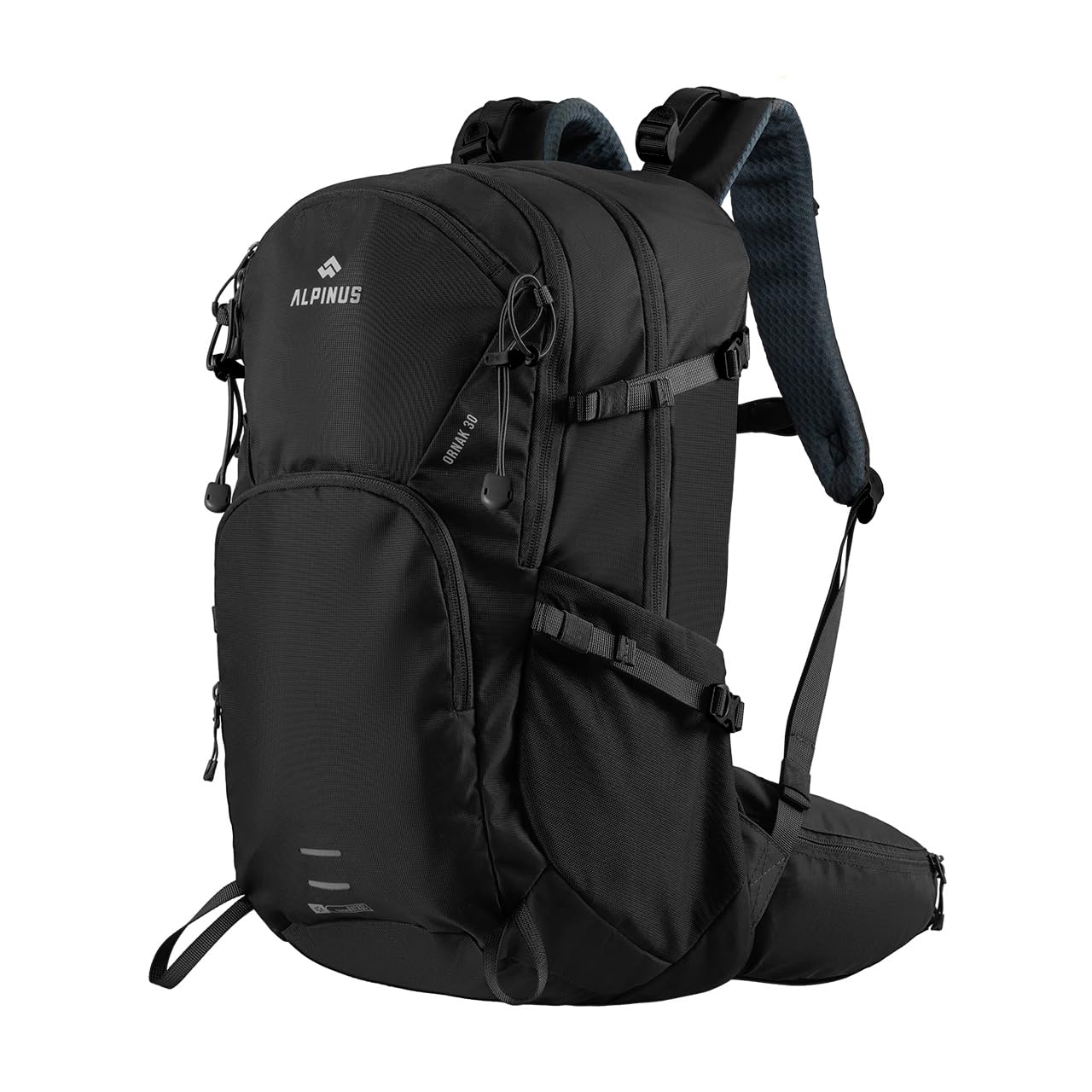 Alpinus Ornak Wanderrucksack 30L Schwarz - Trekkingrucksack für Damen und Herren - Outdoor Rucksack Regenschutz mit Belüftungssystem, Daypack für Wandern Trekking Camping
