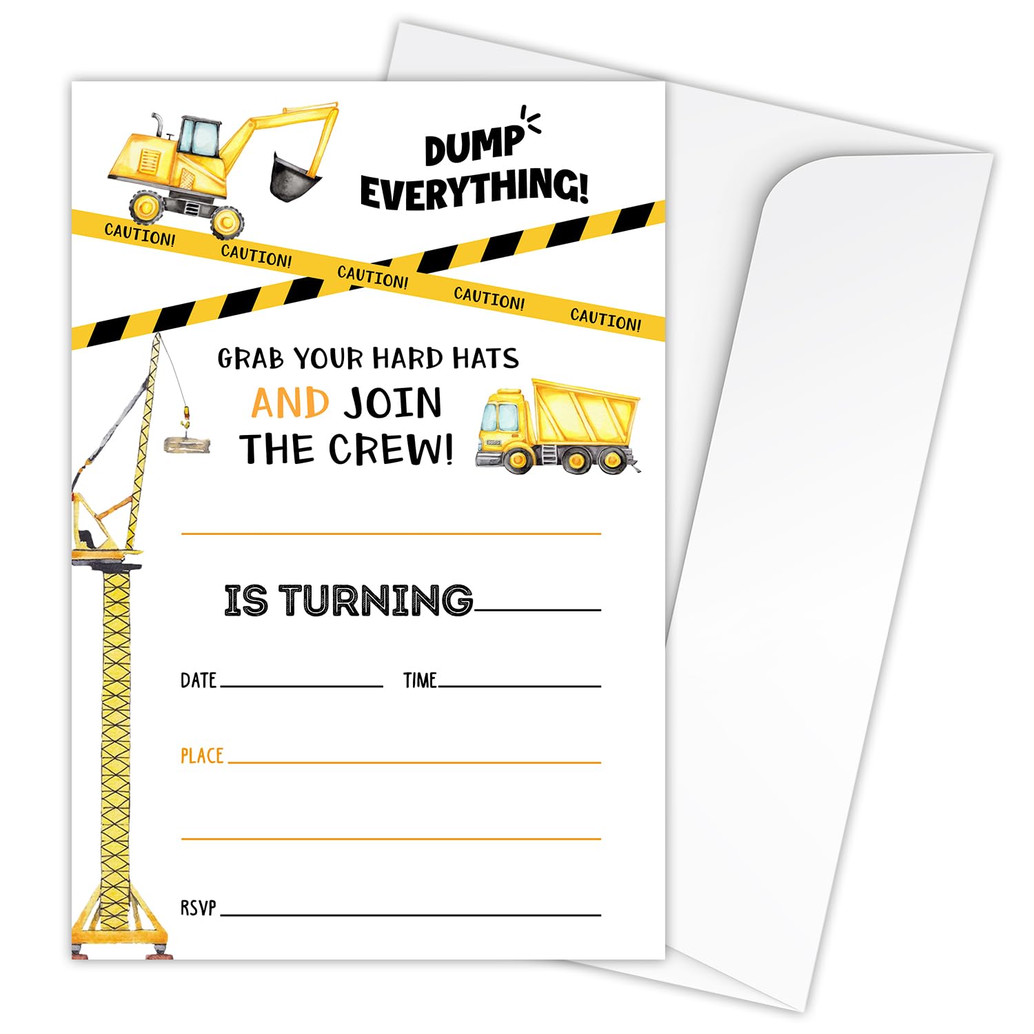 Zodvery Dump Truck Tractor Birthday Party Invitations Cards - Construction Party Invites for Girls Boy - Kids Fill in the Blank Invites Favors