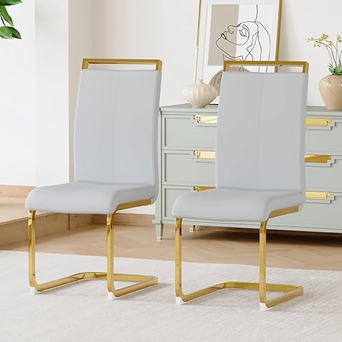 Miniatura 46 de Juego de sillas de comedor gopop, sillas modernas de metal para cocina con asiento acolchado de piel sintética, respaldo alto y patas de cromo