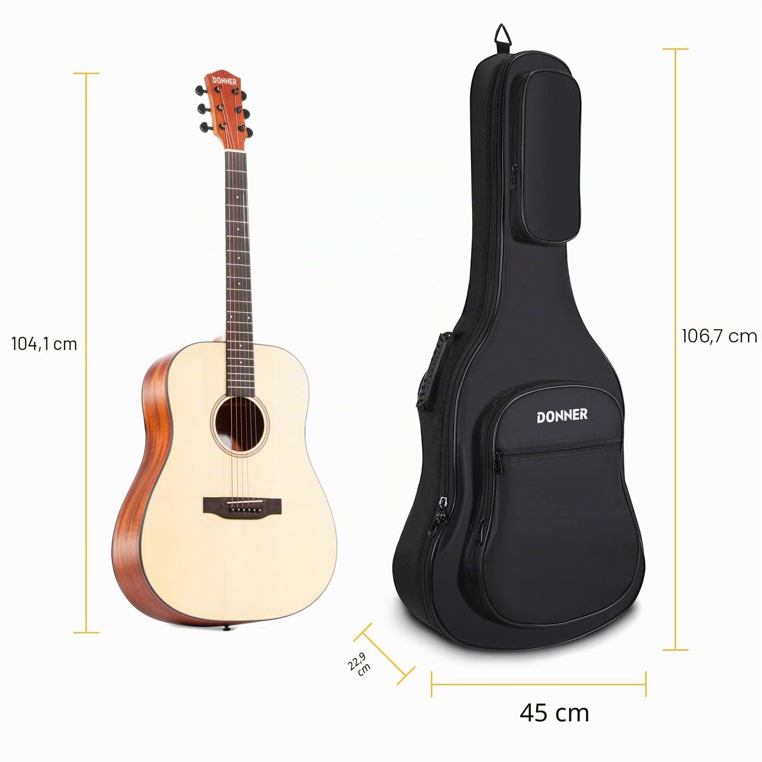 Donner - Funda de Guitarra acústica Suave con Esponja Acolchada de 12 mm, con Nailon Oxford 600D Resistente al Agua Interior no Tejido y Dos Bolsillos, Color Negro