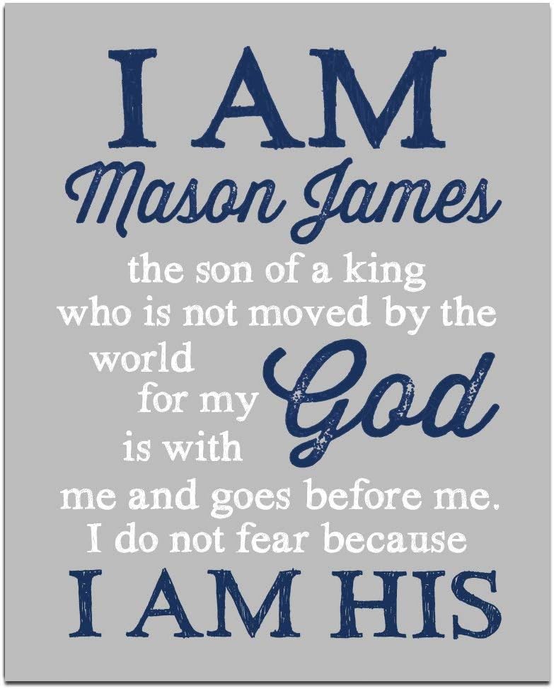 CANARY ROAD I am His Art Print | Choose Color | Boys Wall Art | Boy Name Decor | Baby Boy Gift | Personalized Baptism Gift | Christening Gift | Religious Gift | Christening Present | First Communion