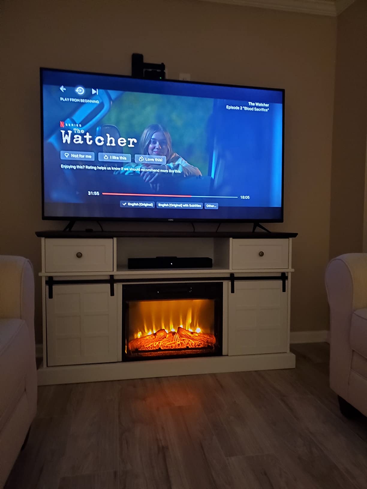 29/mo Finance LGHM White Fireplace TV Stand for 65 inch TV