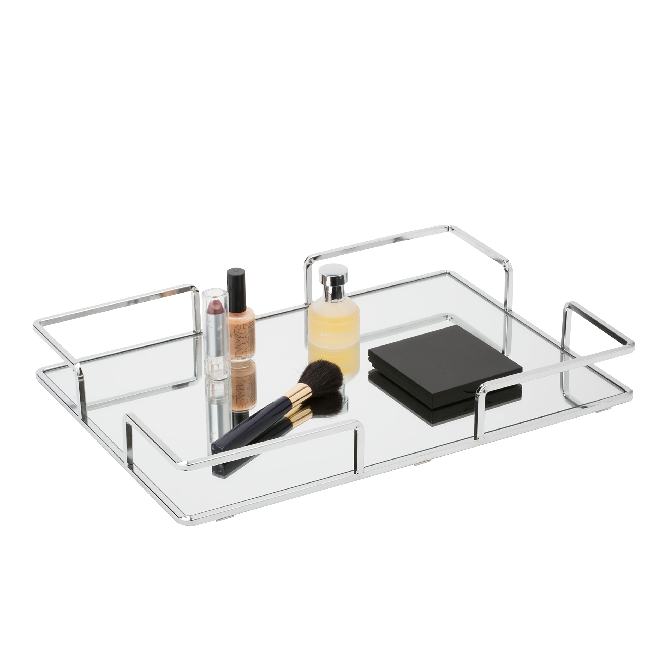 Plateau Cosmétiques Bureau Design Plateau Miroir Home Details Chromé - Pour Commode, Salle De Bain - Verre Réfléchissant, Rangement Cosmétiques/bijoux Plateau Miroir Décoratif