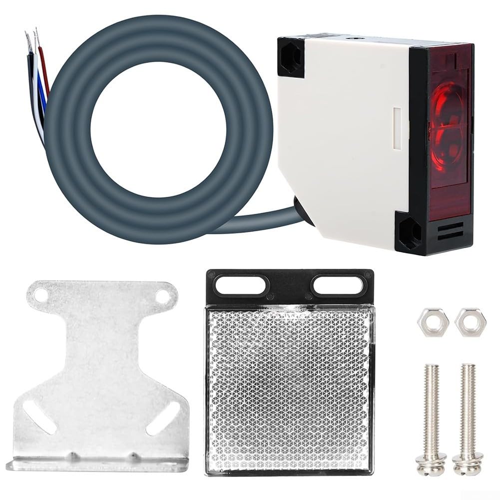 Fotodioden-Schalter mit Reflektor für E3JK-R4M1, 12-24 VDC Lichtschranke einstellbar bis 4 m, Infrarot-Sensor mit LED-Anzeige für Industrie und Logistik, 2 Stück Schwarz Weiß