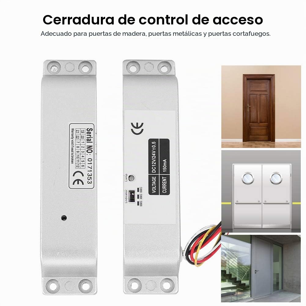 Cerradura de Perno de Caída Eléctrica, Cerradura de Puerta Electrónica Magnética de Modo DC 12V/24V NC con Retardo de Tiempo, Cerradura de Mortaja Eléctrica para Sistema de Control de Acceso
