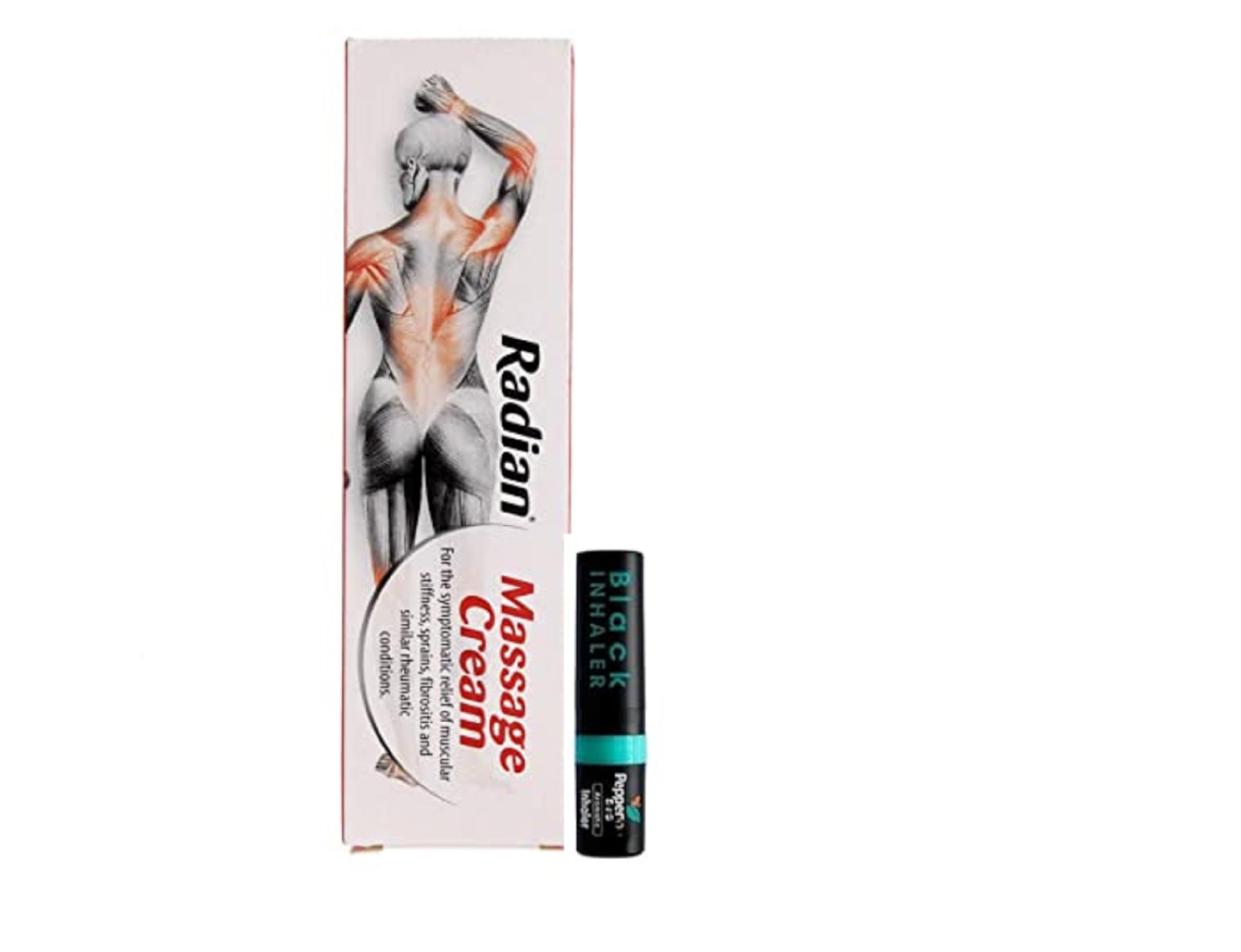 Radian Massage Cream 100g- Pack of 1 + Black Pepperrermint 2 in 1 inhaler Pack of 1 - Imported UK Product