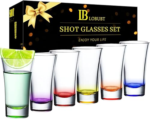 Juego de 6 vasos de chupito, vasos de chupito de 2 onzas con base pesada, coloridos vasos de chupito, ideas de regalo divertidas para hombres y