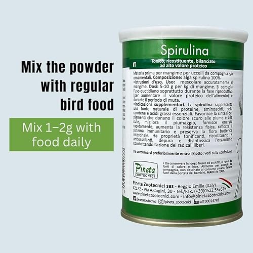 Miniatura 8 de PINETA Spirulina en polvo orgánico 7.05 oz  Suplemento de espirulina para aves canarias y granívoras  100% natural, suplemento de apoyo