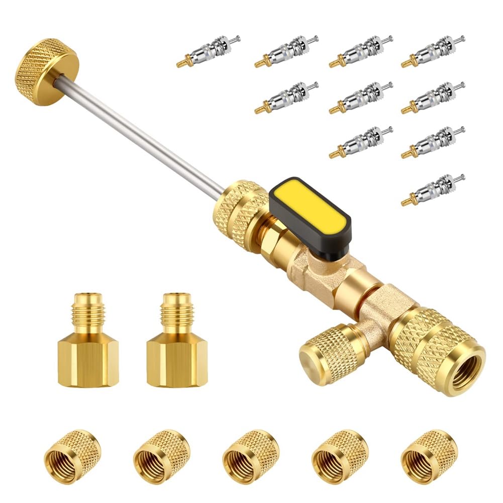 Littimoon HVAC Valve Core Removal Tool, Valve Core Remover with Valve Cores, Nuts and R410 R32 Adapters, for R410 R32 R22 R12 Spare Parts Parts