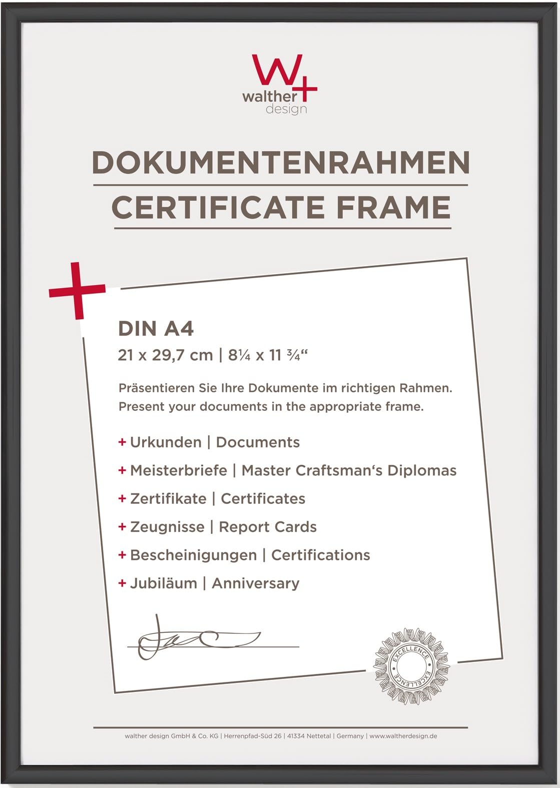 walther design Bilderrahmen personalisierter Glasdruck, Geschenk, New Lifestyle, 21x29,7 cm, Schwarz