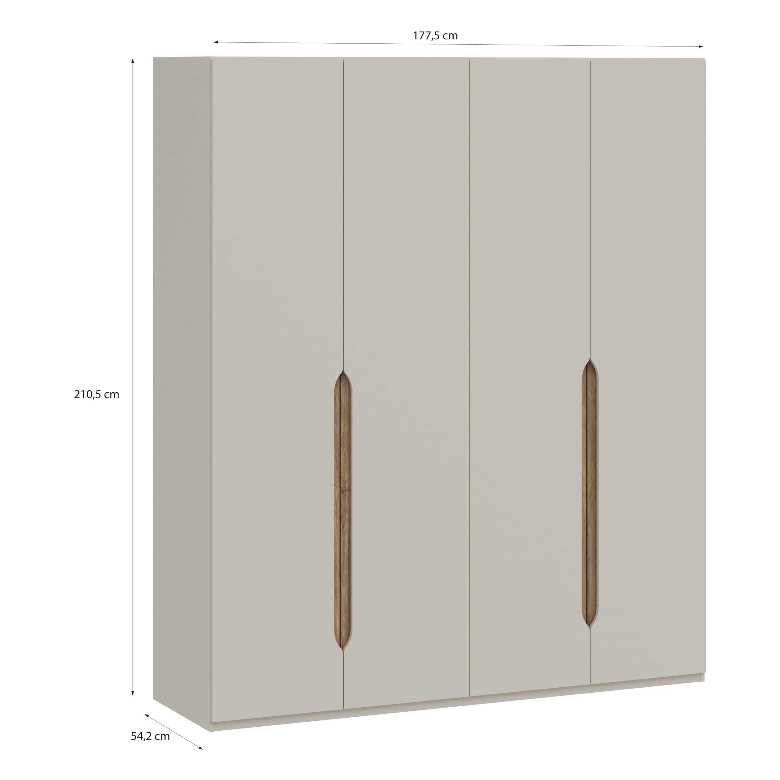 Armadio Forte EDWAL 4 Ante In Cashmere E Legno Beige – 177,5 X 210,5 X 54,2 Cm, Elegante E Spazioso