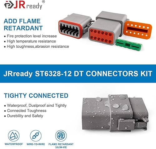 Miniatura 6 de JRready Deutsch Connector Kits de conectores de 12 pines con tamaño 16 contactos sólidos (14-20AWG), conector impermeable ST6328-12 serie DT de 12