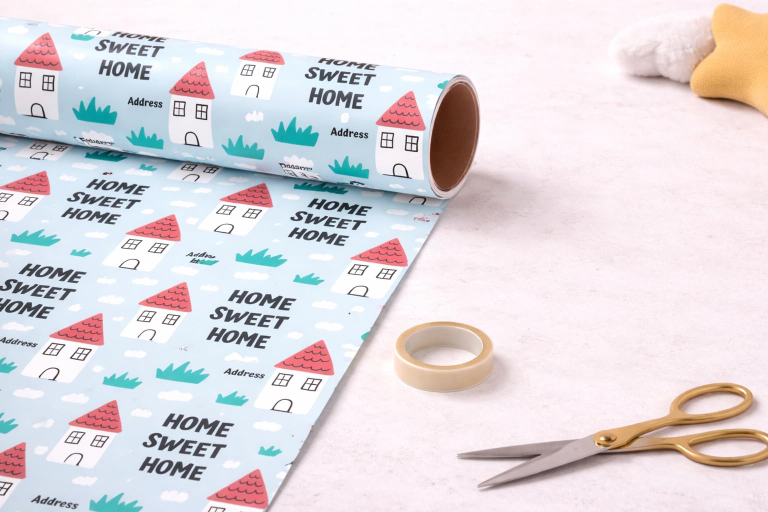 Housewarming Wrapping Paper – New Gift Wrap Roll, “Home Sweet Home” Designs, Premium Gift Wrap for Housewarming Gifts (Design 3, 5 Metre)