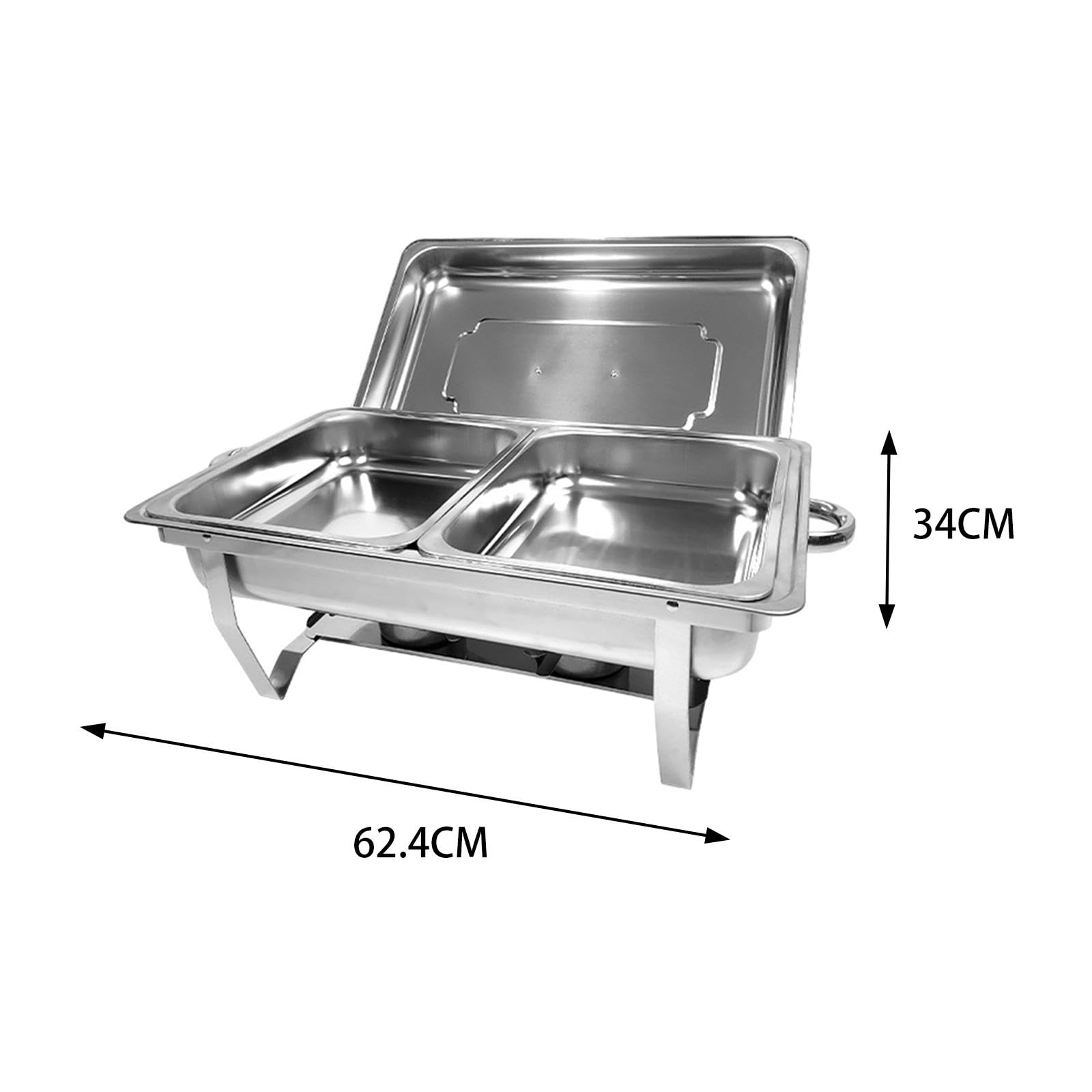 Buffet Calentador de Alimentos Bandeja para Servir Chafing Dish Rectangular de Acero Inoxidable Extraíble con Soporte para Bodas Fiestas Reu, Doble Rejilla, Individual