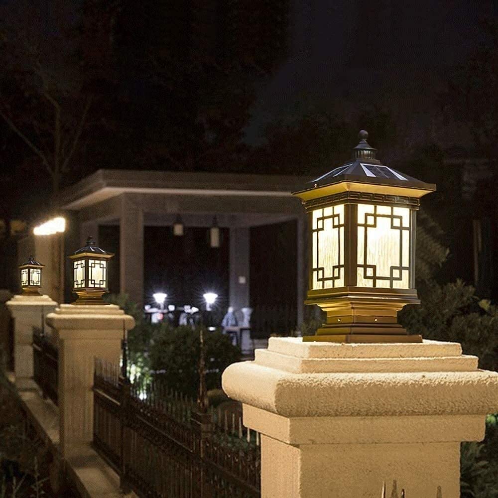 Énergie Solaire Étanche Ip65 Extérieur Pilier Lumière Vintage Patio Allée Pelouse Colonne Lampe Villa Pilier Lumière Balcon Poteau Lanterne Aluminium Moulé Sous Pression Verre Jardin Piédestal Lampe