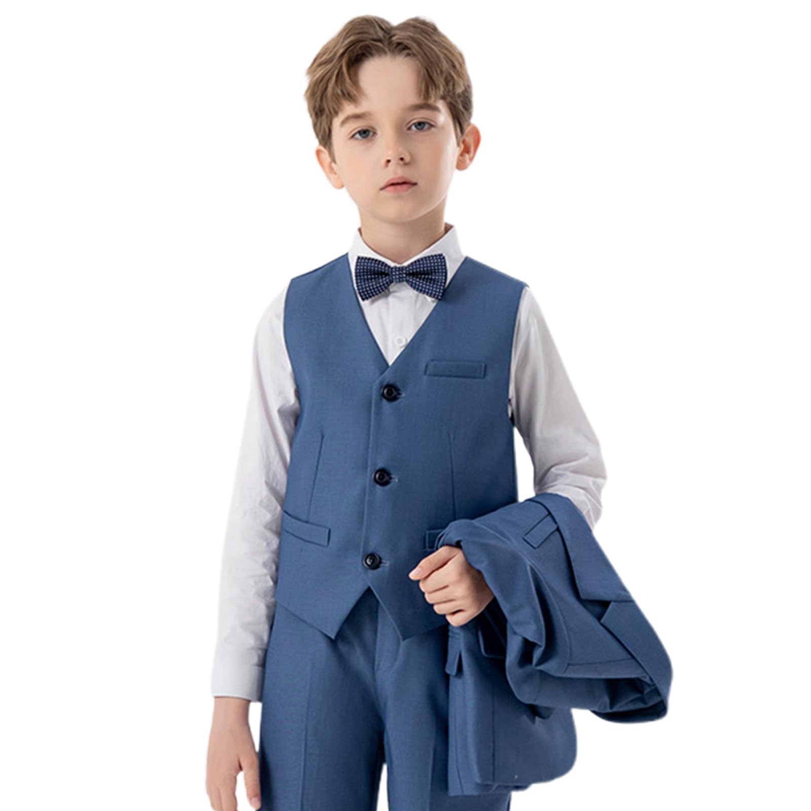 Generisch Kinder Bekleidung Junge Jungen Business Anzüge Mantel 4 Stück Outfit Smoking Set Für Kinder Formelle Anzug Für Jungen Mit Weste Hosen 10 9 (Dark Blue, 10-11 Years)