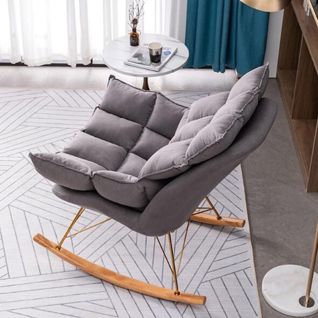 MEHWSUR Relax Rocking Chair Fabric Upholstered Glider Rocker Accent Chair with Thick Padded Cushion and Wood Legs Leisure Relaxing Chair for Nursery/Living Room (Color : Yellow)