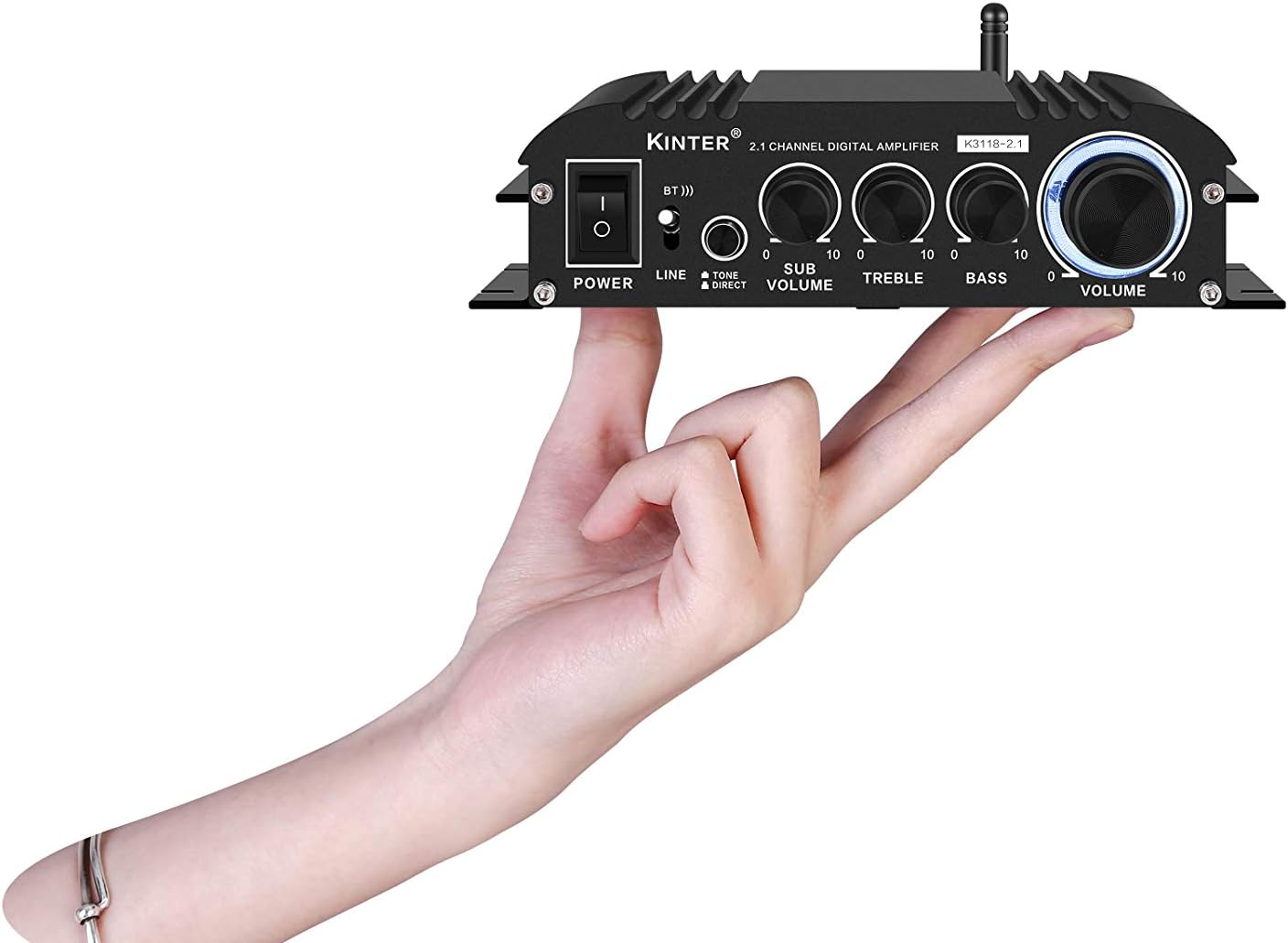 Kinter K3118-2.1 Bluetooth 5.0 Stereo Digital Receiver Amplifier 2.1 Channel Mini Hi-Fi Class D Amp 30 Watt x 2 Channels + 80 Watt Subwoofer for Home TV DIY Auto Outdoor Passive Speakers Subwoofer