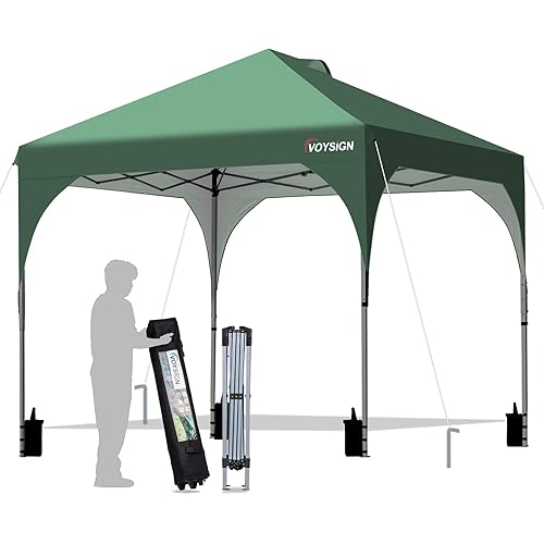 VOYSIGN 10x10 Pop Up Canopy Tent, Outdoor Instant Sun Shelter - Green, Included 1 x Rolling Storage Wheeled Bag, 4 x Weights Bags, 4 x Guylines, 8 x Stakes