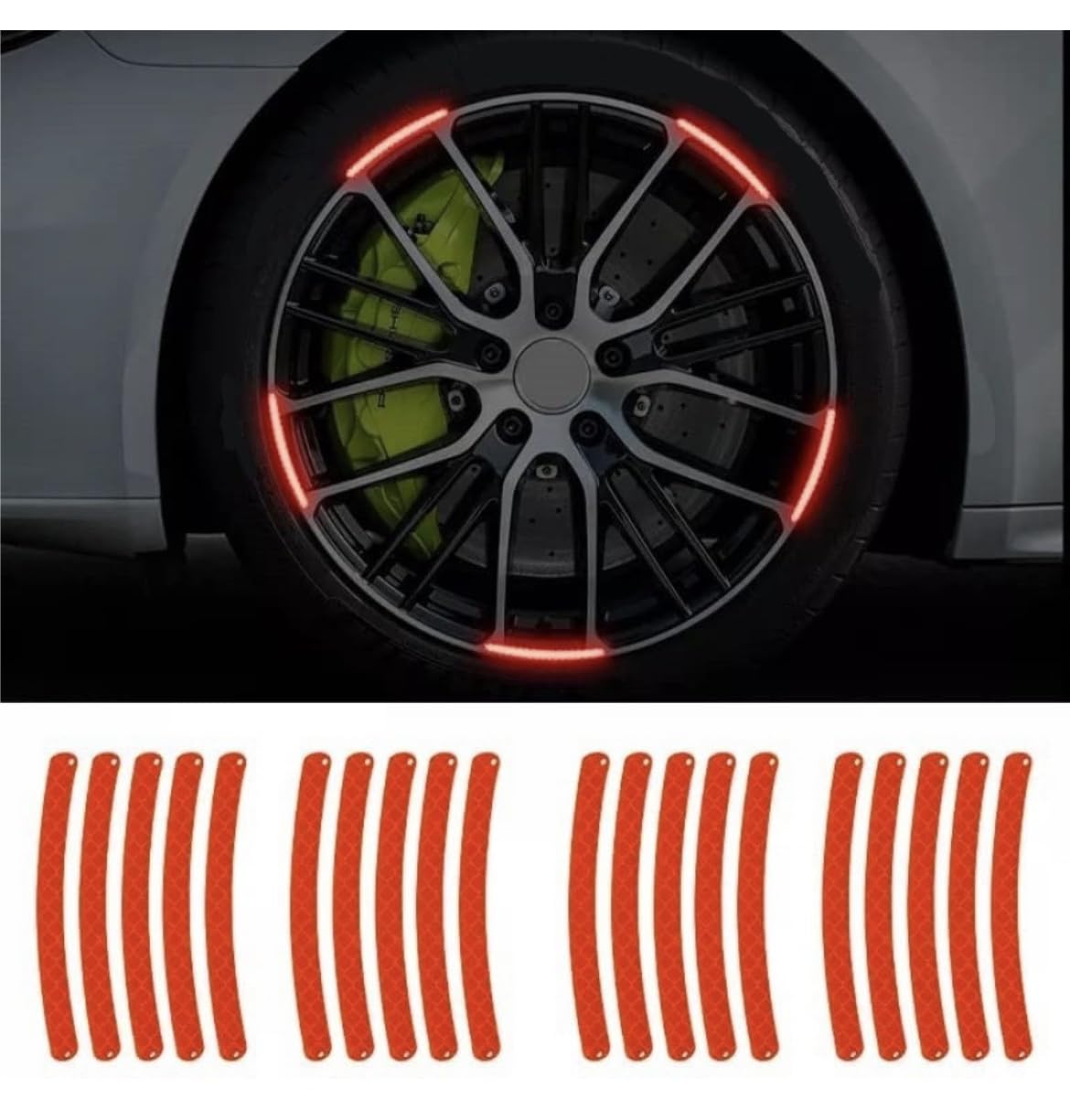 Red Wheel Retro Car & Bike 20 Pcs Reflective Rim Stripe Stickers, Night Safety Warning Decals, Universal for Car, Motorcycle, Bicycle