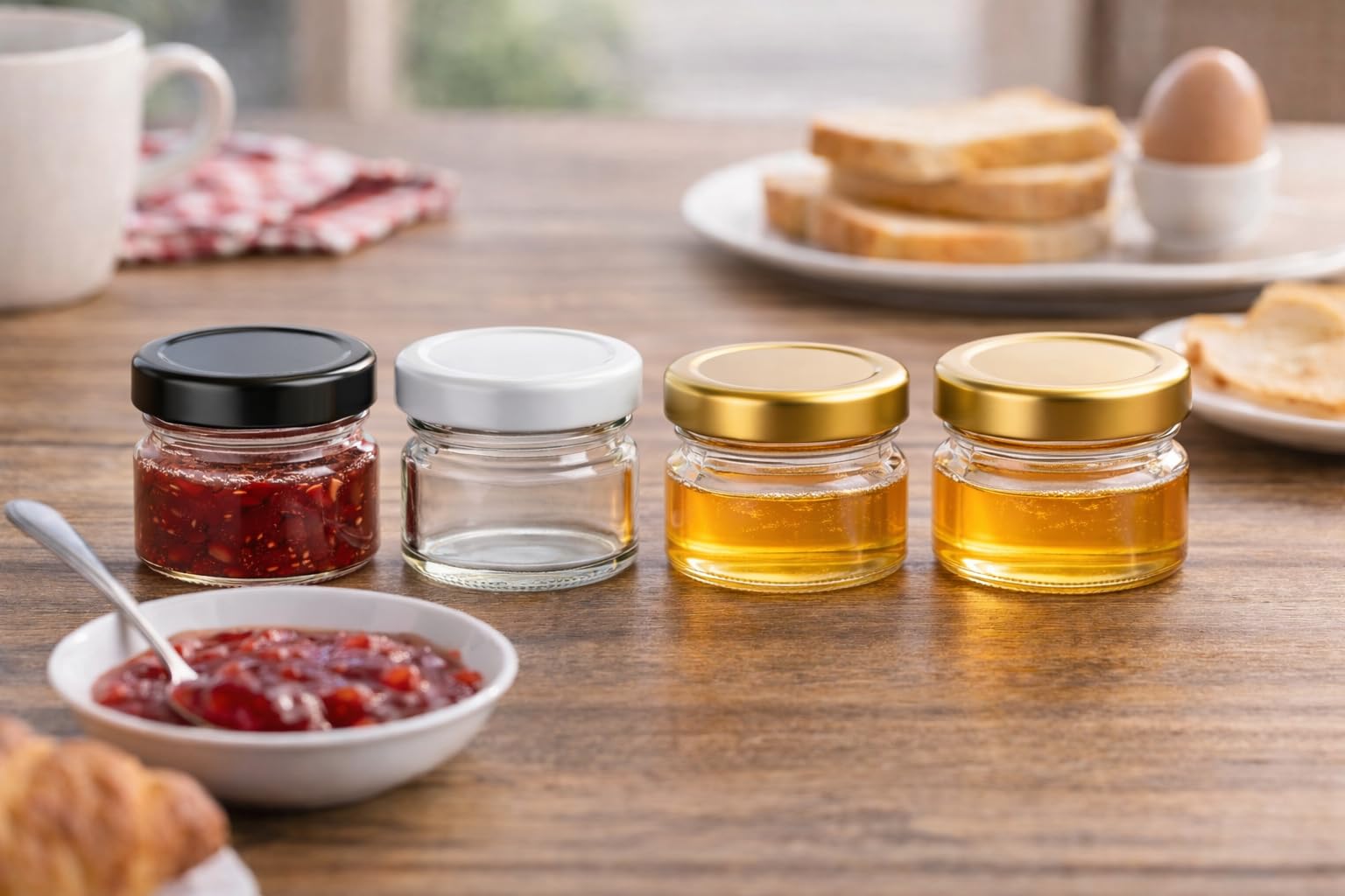 made in home - Mini bocaux en verre renversés | Capacité : 30 ml | Couvercle à visser | To 43 bocaux ronds en verre pour confiture, fruits, bocaux de conserve, pots de miel, bocaux de mise en conserve