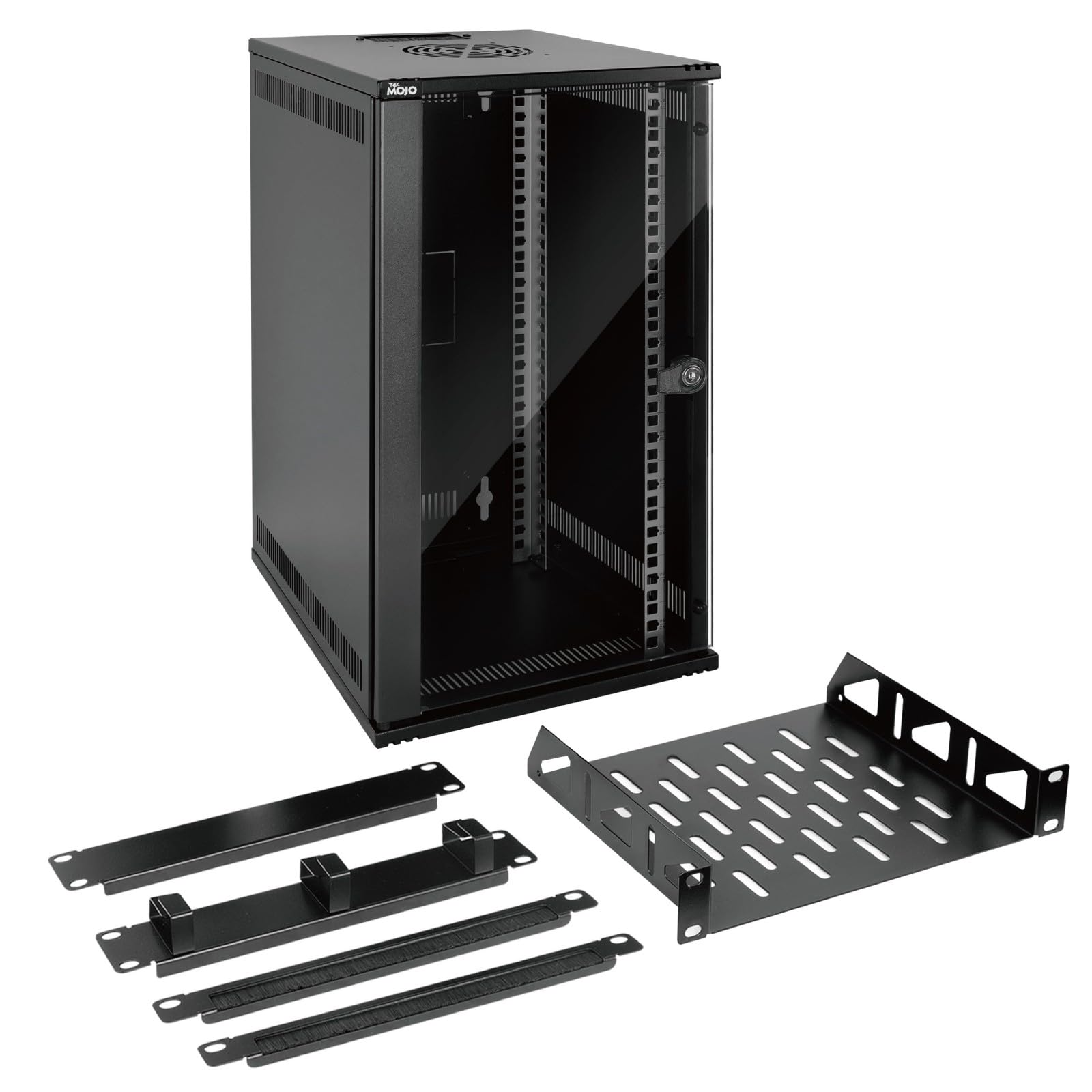 Tecmojo 12U 330mm Tiefe Datenschrank Wandmontage, 12U 10" Serverschrank Netzwerkschrank mit Rackablage, gebürstete Paneele, Kabel-Organizer für 10er AV/IT/Daten-Geräte