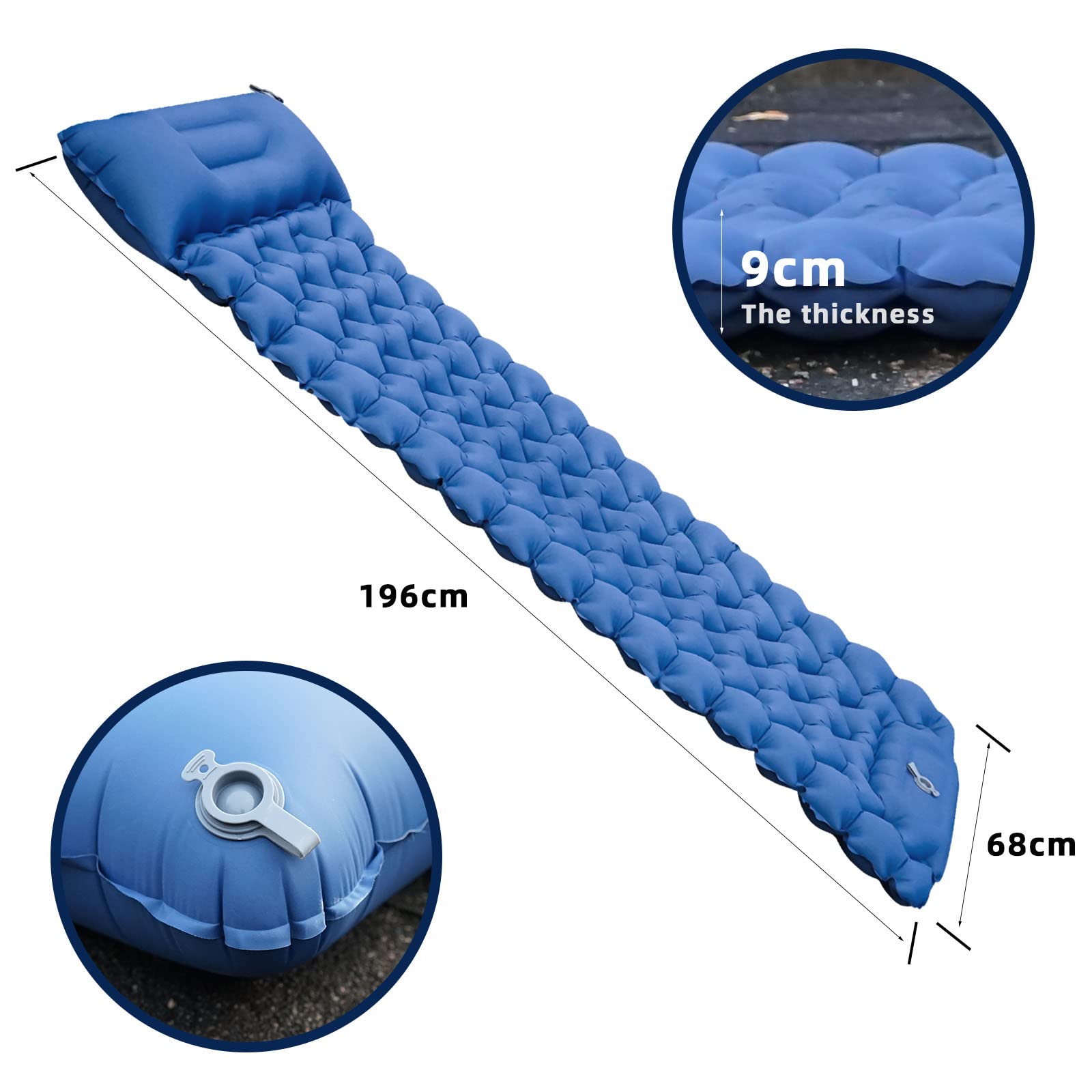Koziya Matelas Gonflable - Matelas Camping Autogonflant,Pompe Et Oreiller Intégrés, Convient pour La Tente, La Plage, Les Voyages (Bleu)