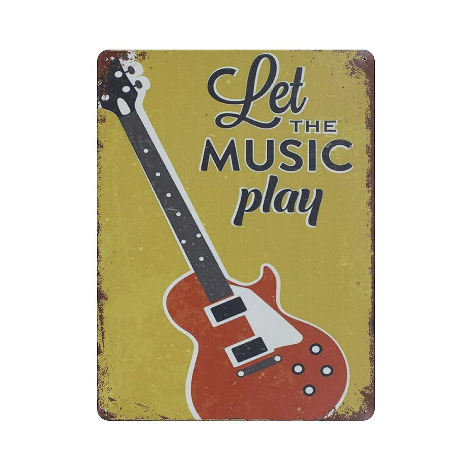 rayprint Let The Music Play Guitar Tin Sign Metal Plaque Art Hanging Iron Painting Retro Home Kitchen Garden Garage Wall Decor 16"x12"