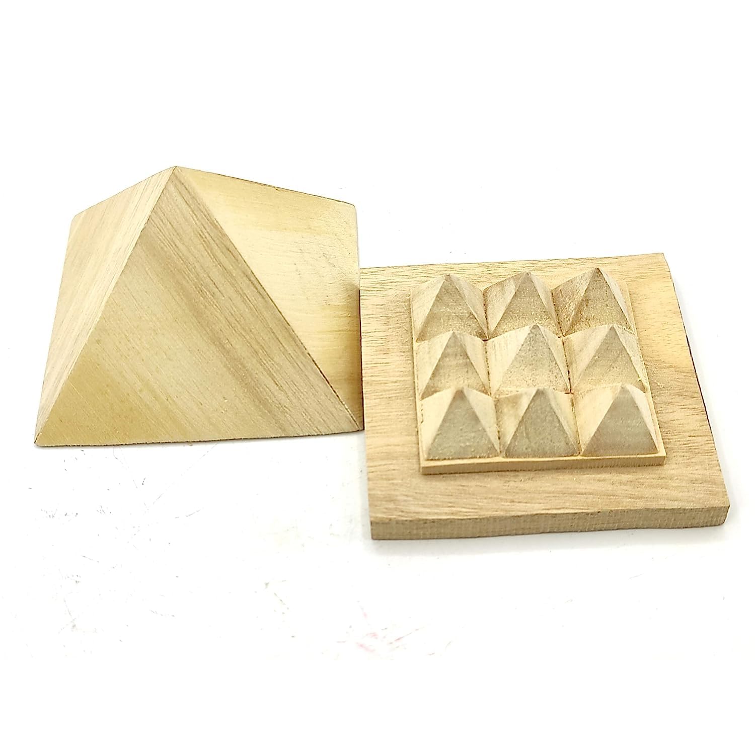 SS Shriparni Sriparni Wooden Pyramid with Base Vastu Pyramid Plate for Home & Office Temple (Size 3 inches, Multiple Vastu Uses)