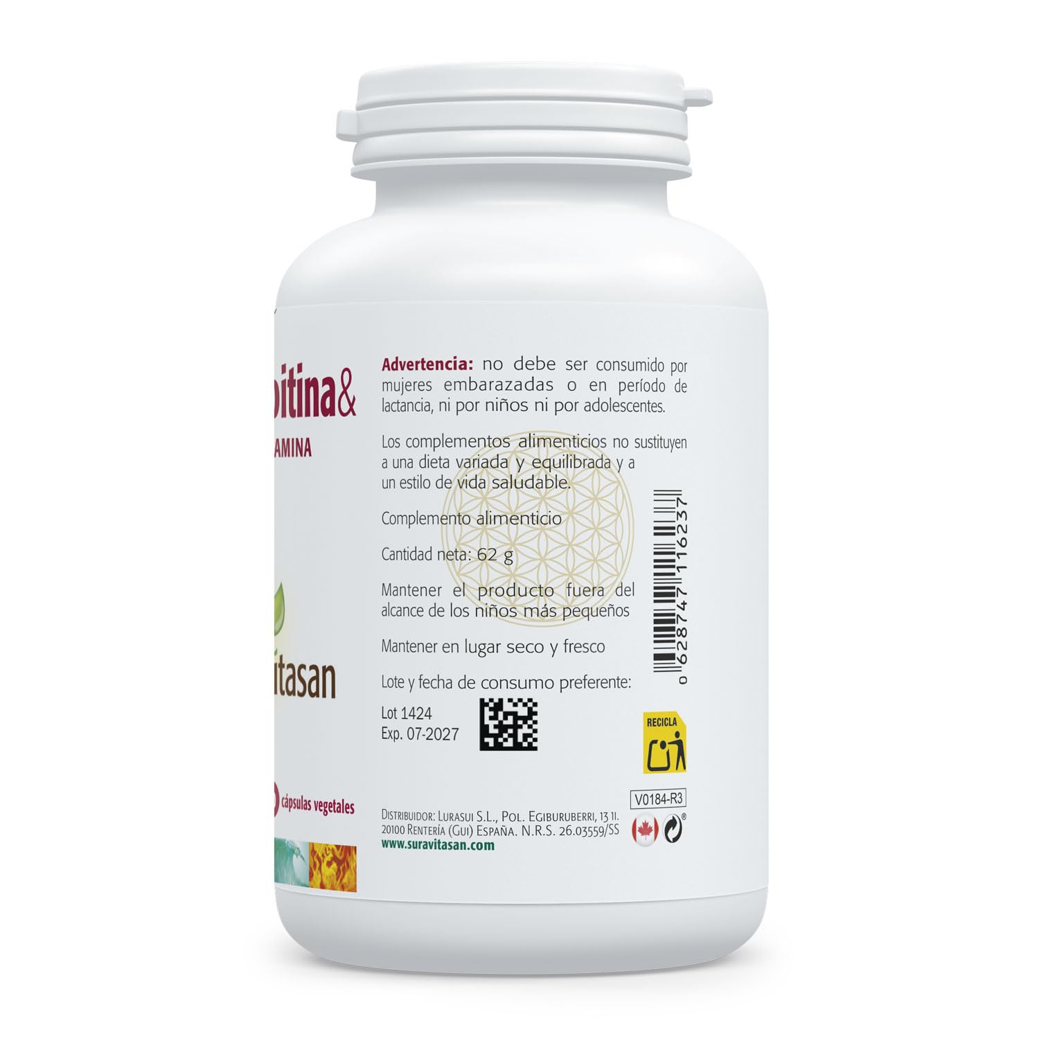 SURA VITASAN Condroitina & Glucosamina 60 Cápsulas – Apoyo Articular y Cuidado de los Cartílagos – Suplemento con Glucosamina 500mg Libre de Sodio y Condroitina 400 mg de Alta Pureza