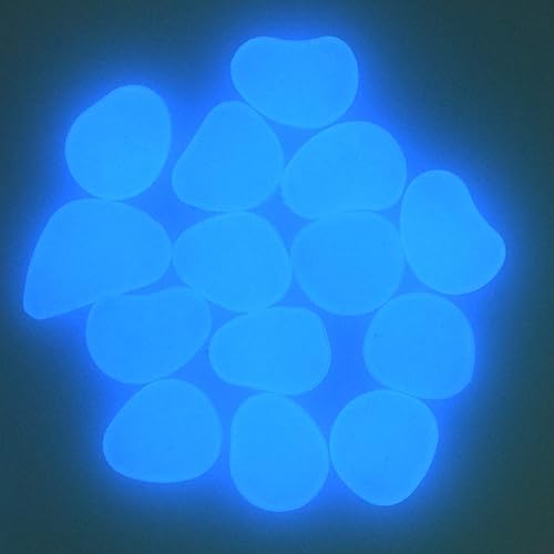Miniatura 4 de QTTLLI 100 piedras brillantes que brillan en la oscuridad, piedras decorativas para jardín, camino, pasarela, patio, pecera, color azul
