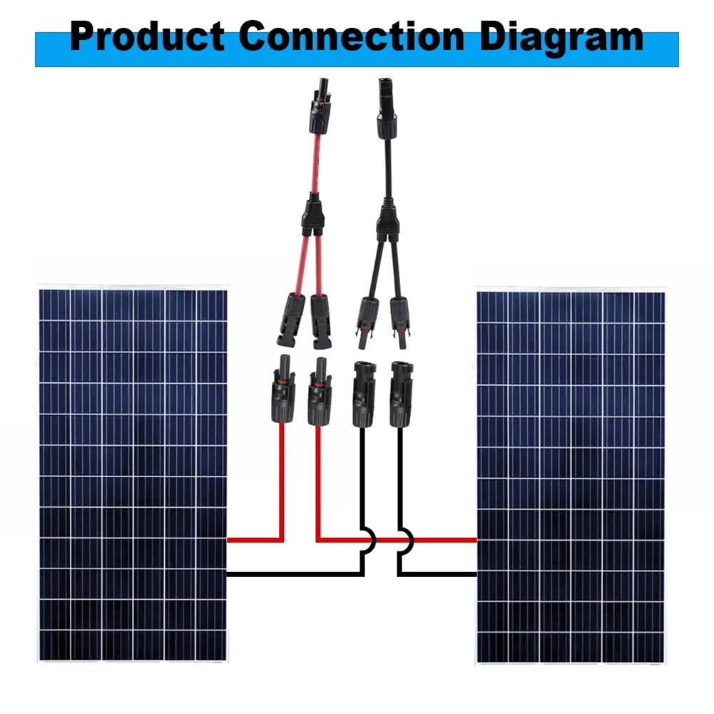 Connecteur Y Parallèle Pour Panneaux Solaires - 1 Mâle Vers 2 Femelles (M2F + 2 M1F) Avec Câble, IP67, Jusqu'à 30A - Câblage Parallèle Facile