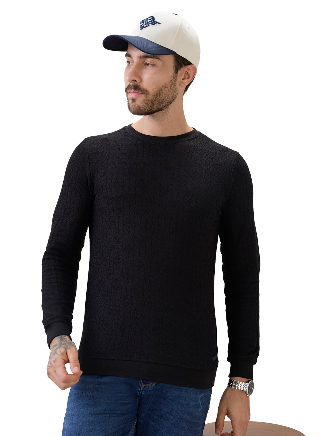 status quo Men’s Textured Round Neck Full Sleeves Regular Fit T-Shirt-picture-34