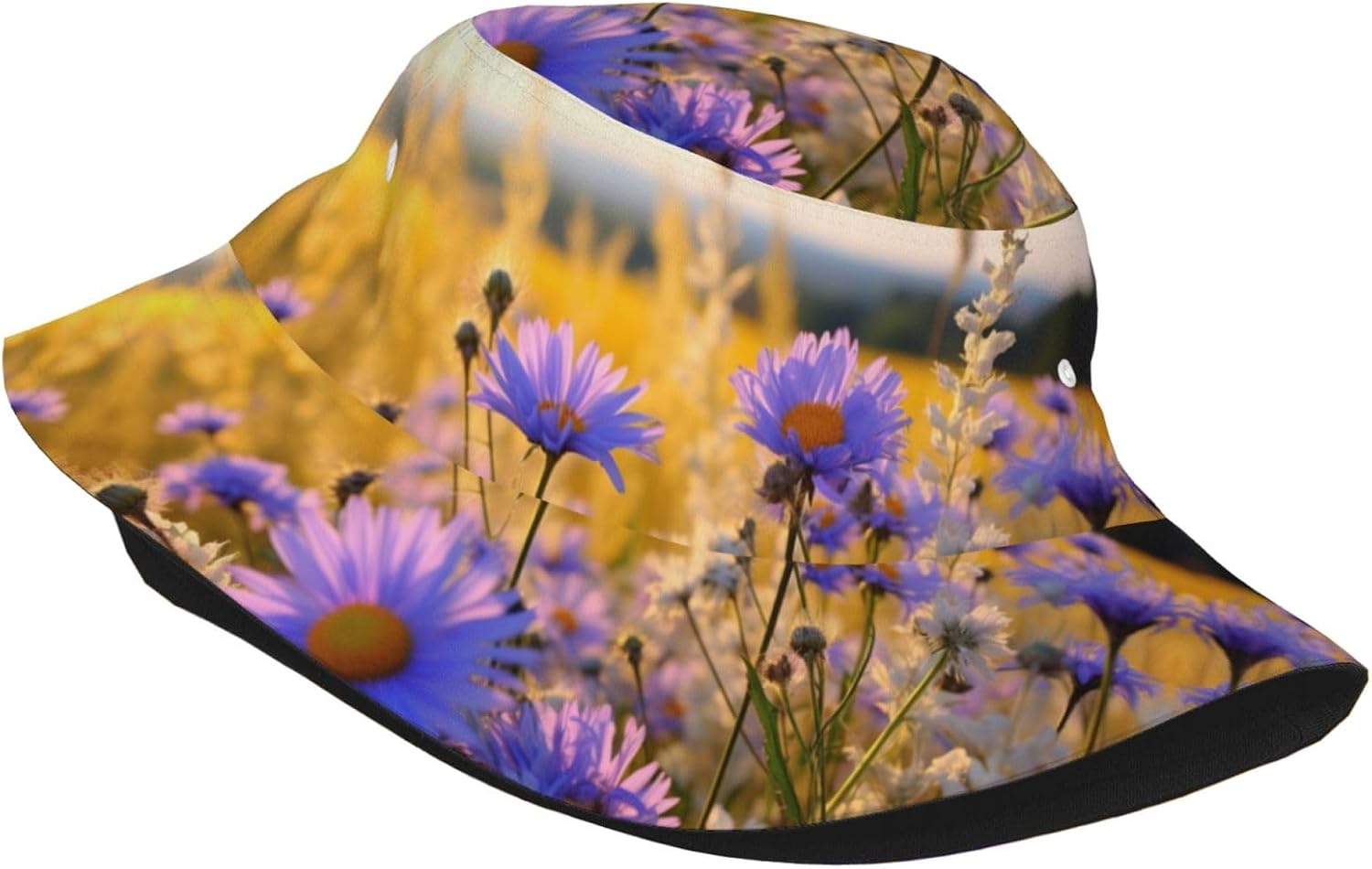 Wild Flowers and Cornflowers Daisies3 Print Winter Bucket Hat Packable Unisex Sun Hat Summer Travel Beach Fishing Cap for Men Women Black
