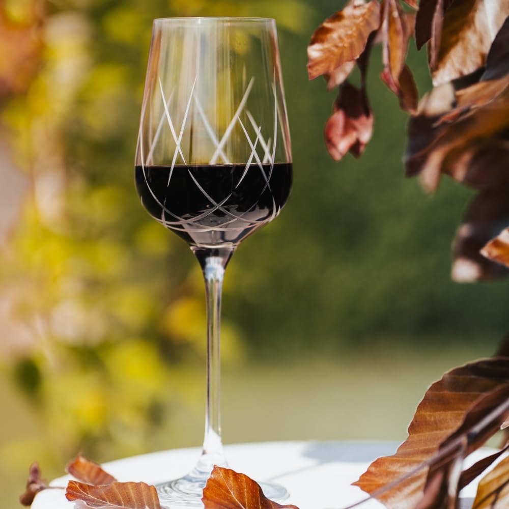 Weinglas Kris Kros 4er Set, 350 ml – Stilvolle Weißwein- & Rotweingläser aus Kristallin, eleganter Weinkelch mit modernem Schliff, spülmaschinenfest, ideal für besondere Anlässe