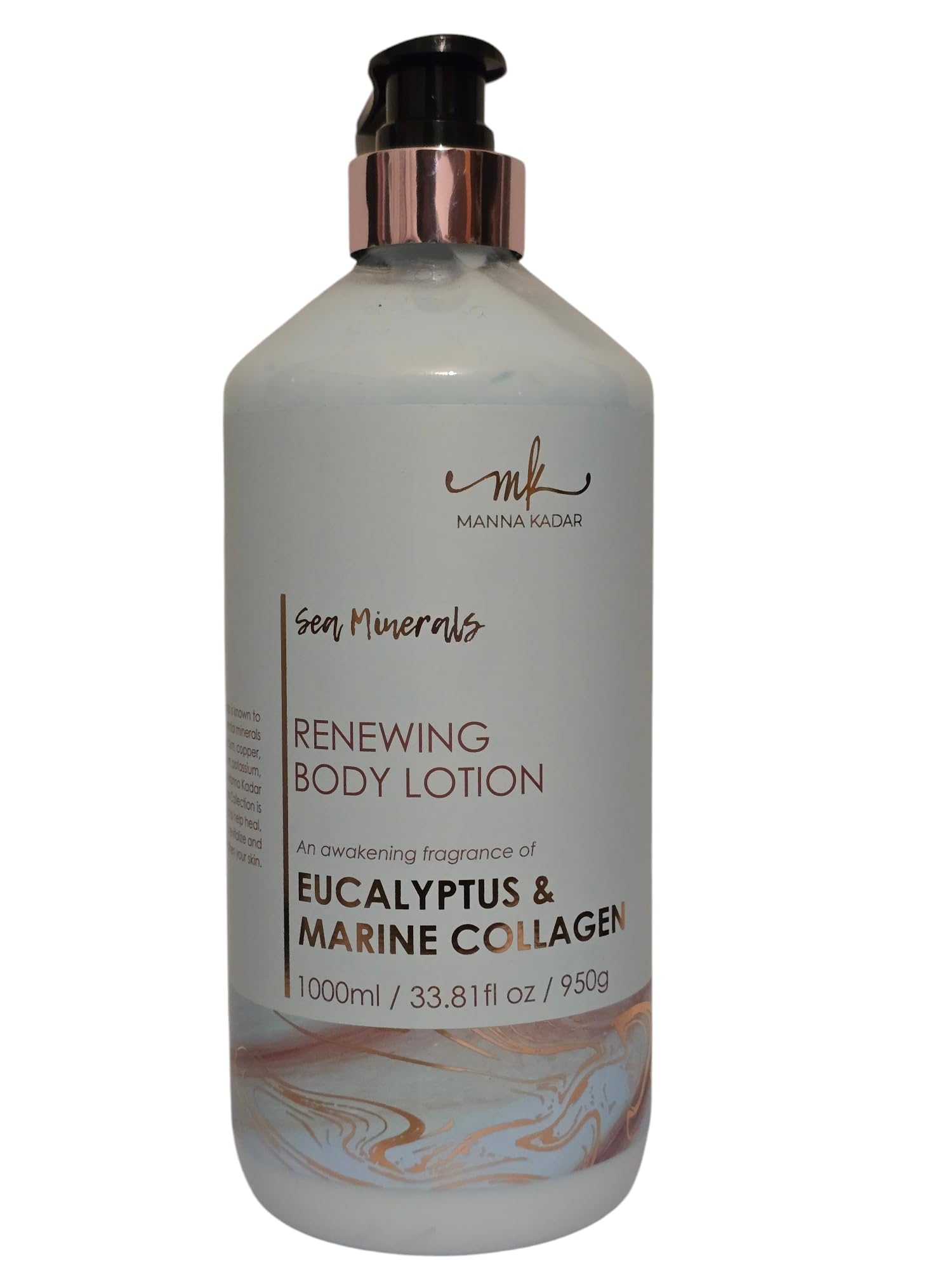 MK MANNA KADAR Sea Mineral Renewing Body Lotion Eucalyptus & Marine Collagen Fragrance 1000ml.
