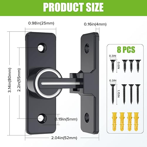 Miniatura 5 de Accesorios para cerradura de puerta de granero, cierre de puerta de seguridad resistente de 90 grados, cerradura de cerrojo de perno abatible,