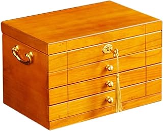 ジュエリーボックス 木製 ス/リングネックレスギフト Nicffdi 収納 オーガナイザー ミラー引き出し 木製 宝石箱 多層層 アクセサリー (オリジナルウッドカラー4層)