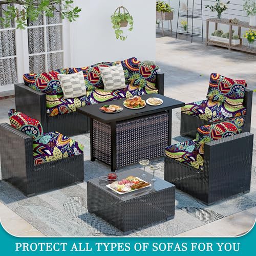 Image of 14 Pcs Stretch Patio Cushion Covers,Outdoor Couch Covers Replacement,Outdoor Couch & Sofa Slipcovers,for Patio Furniture Cushion Covers,Washable Reusable Furniture Protector (Rococo ,Cover Only)
