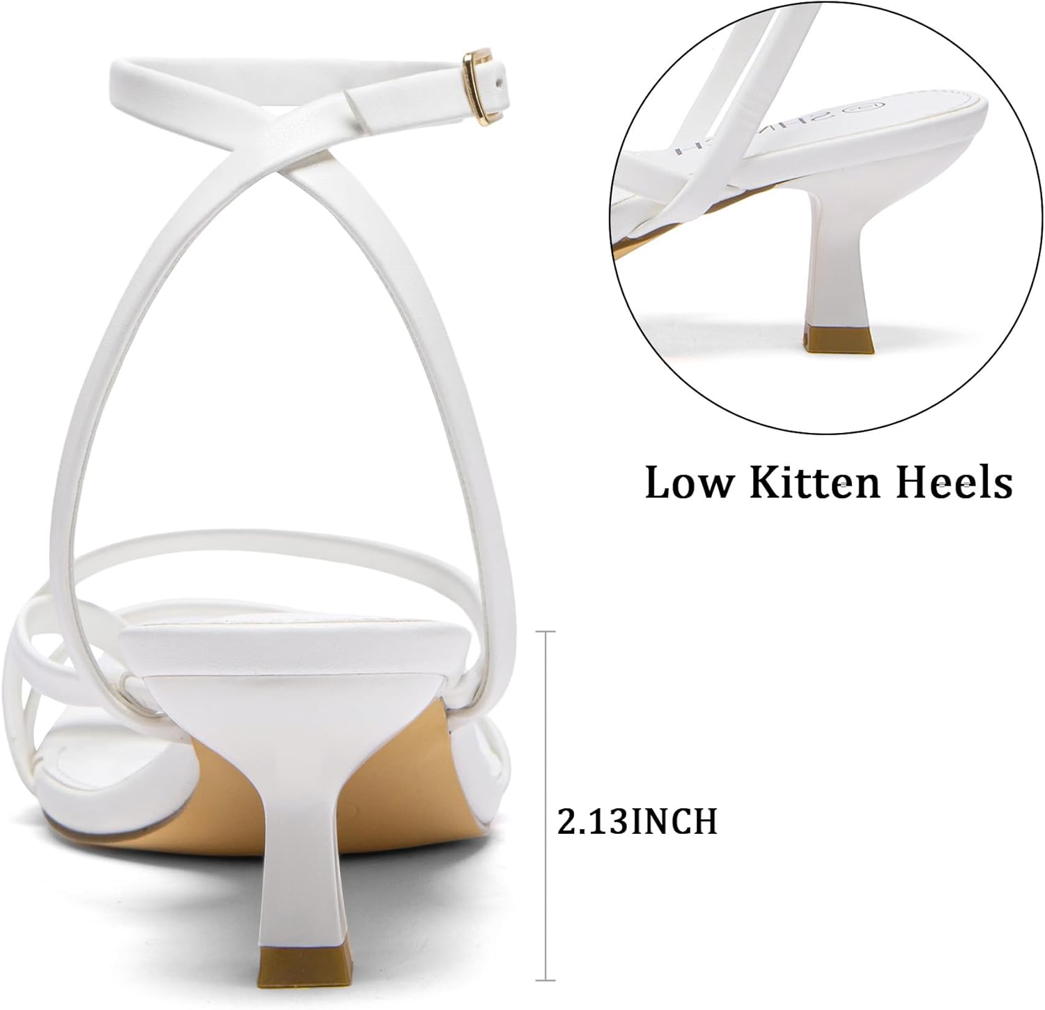 Kitten Heels for Women Low Strappy Lace Up Heels Square Toe Thong Ankle Strap Heels Fashion Comfort Dress Shoes - Image 6
