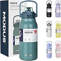 Garrafa Térmica 1700ml - Duplamente Isolada a Vácuo, Canudo e Base Emborrachada Anti Derrapante, Mantém Bebidas Quentes por 12 Horas e Geladas por 24 Horas (Verde)