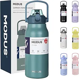 Garrafa Térmica 1700ml - Duplamente Isolada a Vácuo, Canudo e Base Emborrachada Anti Derrapante, Mantém Bebidas Quentes por 12 Horas e Geladas por 24 Horas (Verde)