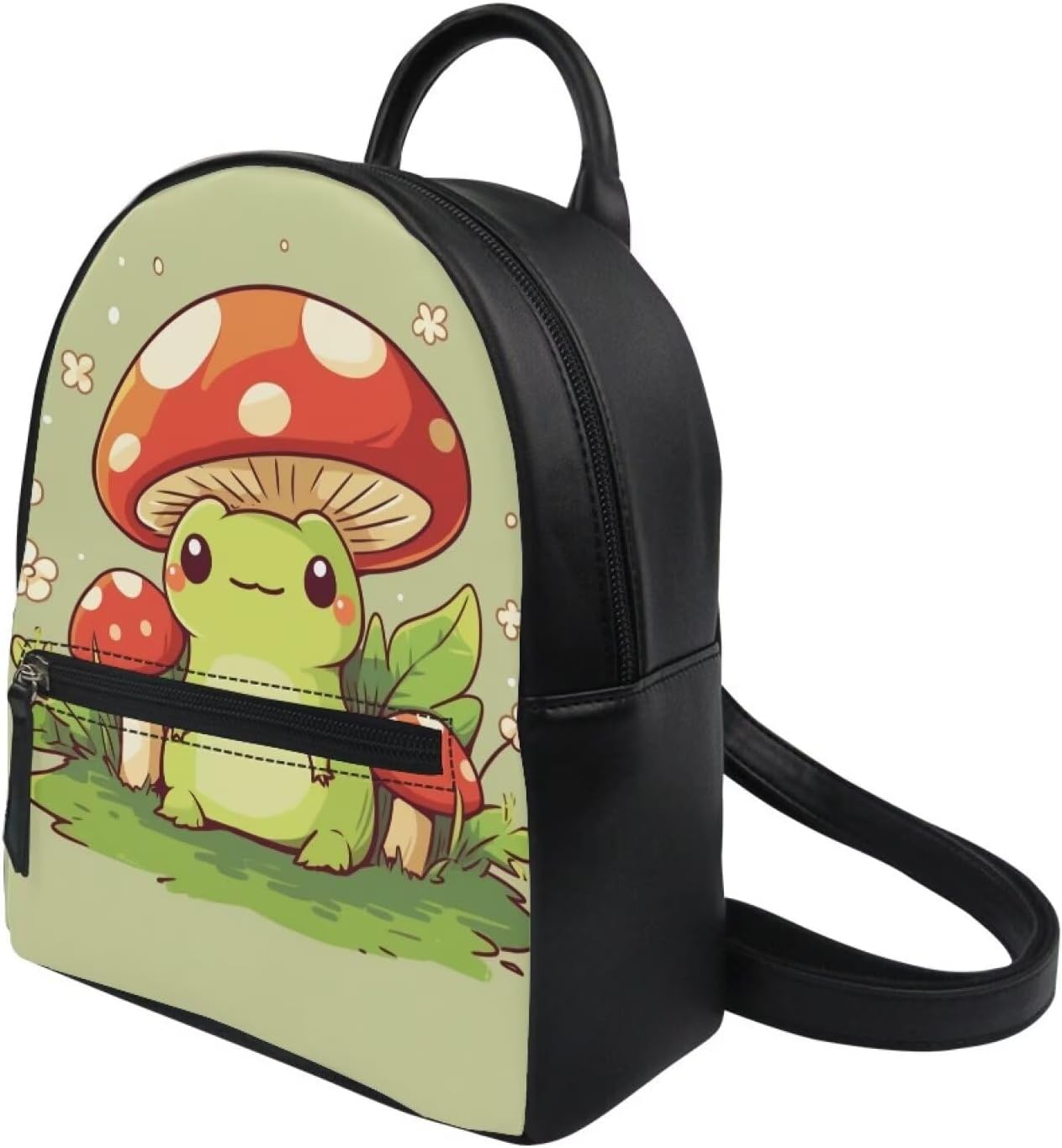 Showudesigns Cute Mushroom Frog Backpack for Teen Girls Purse Gifts Mini Pu Leather Backpacks Ladies Small Shoulder Bag Casual Tote Bags Handbag Daypack Green - Image 2