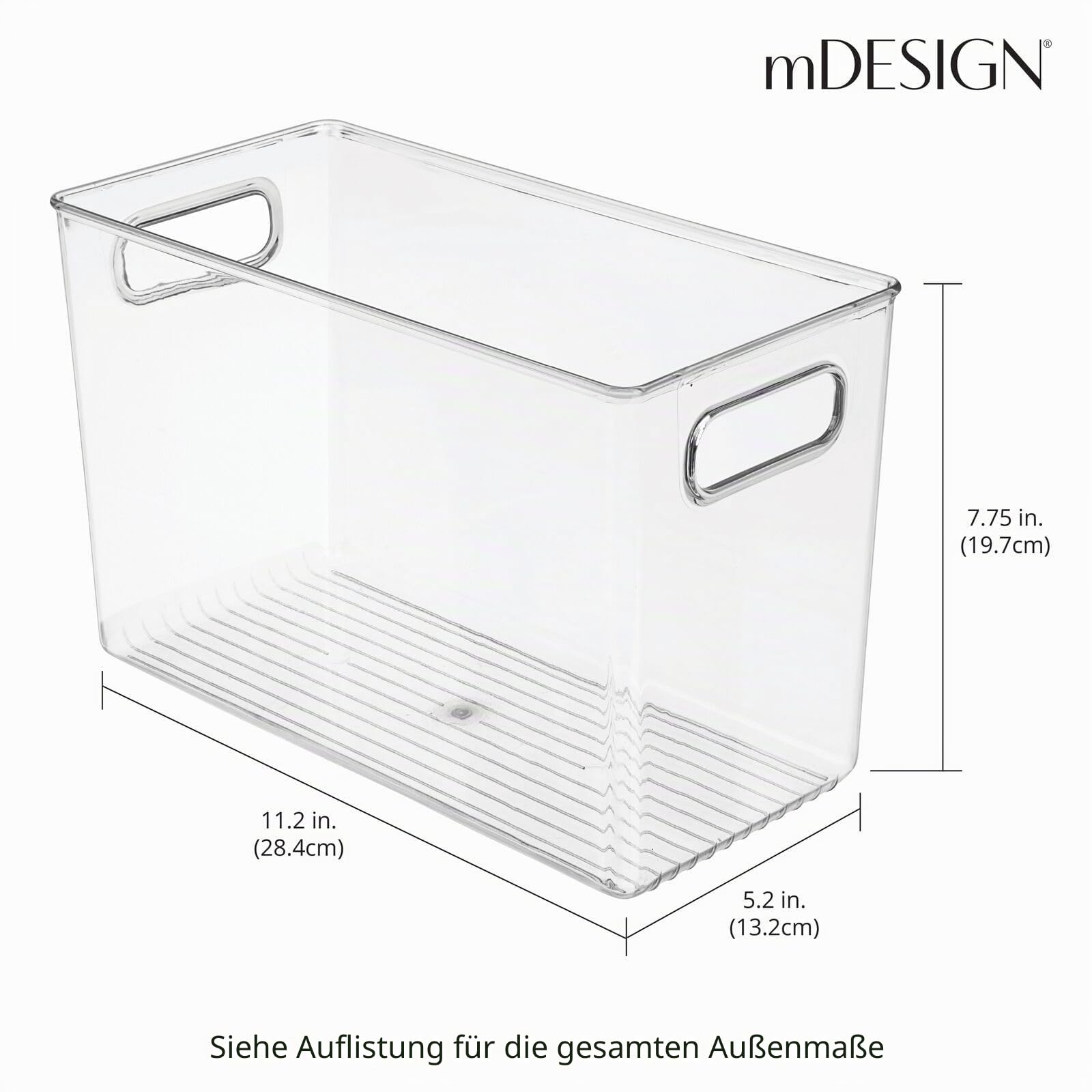 mDesign 4er-Set Aufbewahrungsbox mit Griffen – hohe Kühlschrankbox zur Lebensmittelaufbewahrung – Ablage aus Kunststoff für den Küchen- oder Kühlschrank – grau