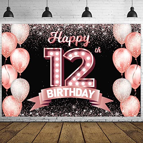 Rose Gold Banner Backdrop for 12th Birthday