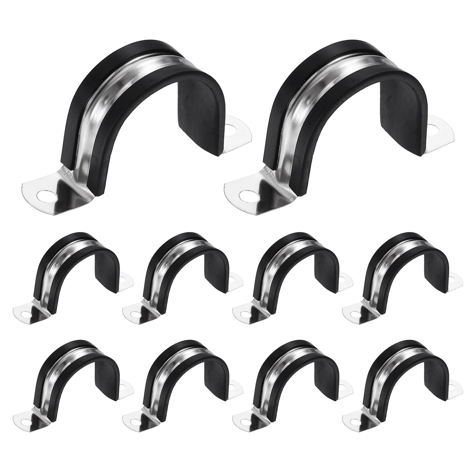 sourcing map 10Pcs M40 U-Tube Strap Clamp, 40mm 304 Stainless Steel Lined Clip Plastic Cushioned Insulated Clamp for Automotive Industrial Marine Household