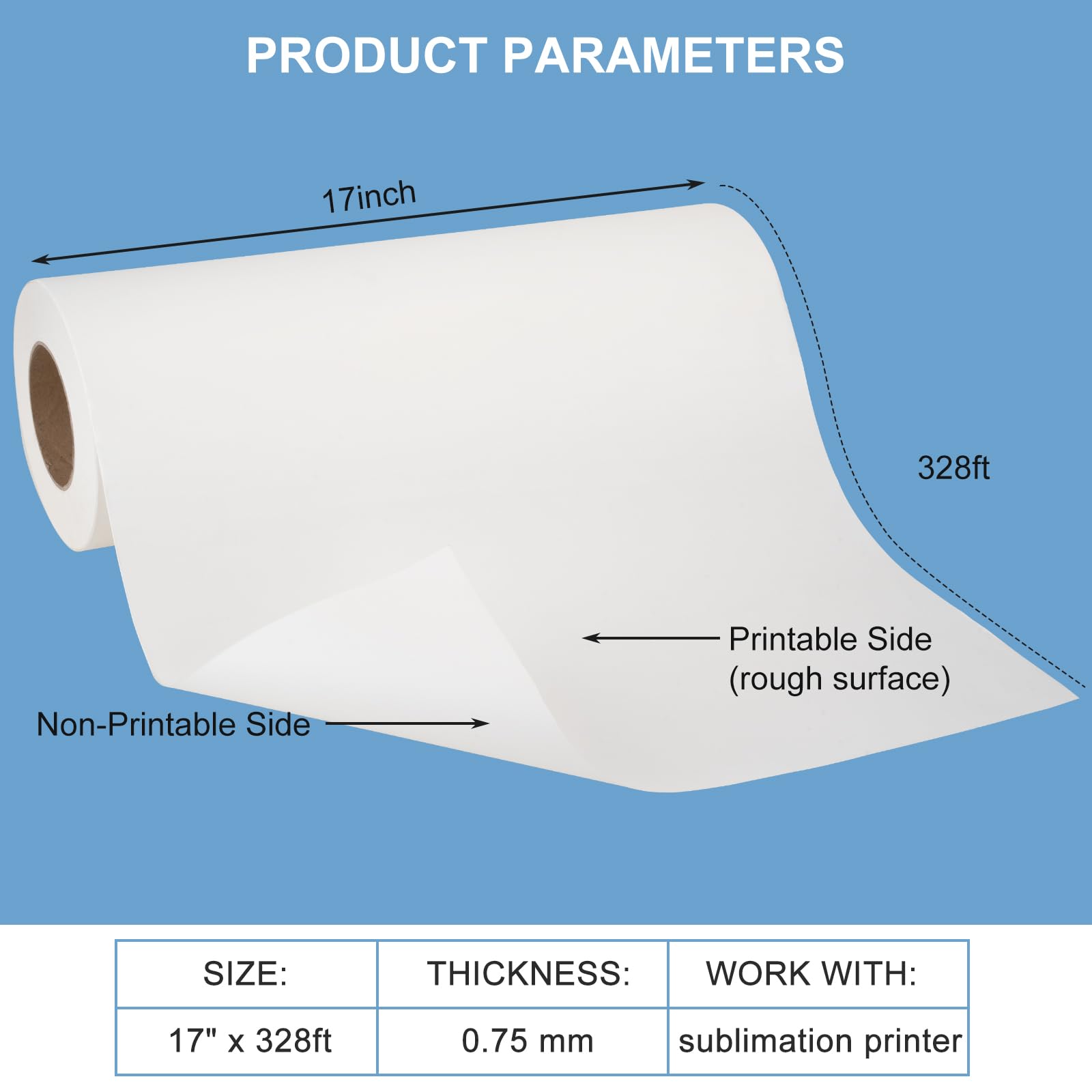 Rouleau de papier de sublimation à séchage rapide, 105 g/m², 43,2 cm x 100 m, compatible avec imprimante à jet d'encre, pour t-shirts, tasses, tissu, bricolage