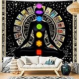 INSROAM Seven Chakra Tapestry Yoga Meditation Tapestry Black and Gold Tapestry Zodiac Tapestry Tarot...