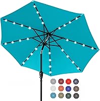 ABCCANOPY 9FT Solar LED Patio Umbrella with 32 Lights, Turquoise - Windproof, Fade-Resistant, UPF 50+ for Outdoor Tables