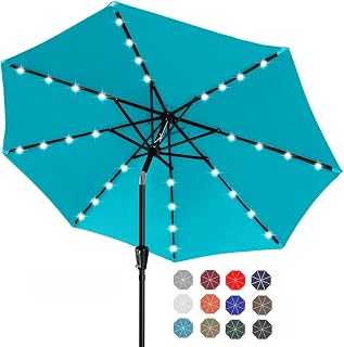 ABCCANOPY 9FT Solar LED Patio Umbrella with 32 Lights, Turquoise - Windproof, Fade-Resistant, UPF 50+ for Outdoor Tables